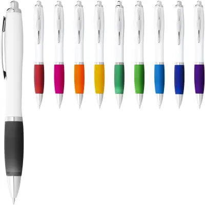 Penna a sfera con fusto bianco e impugnatura colorata - Immagine 2