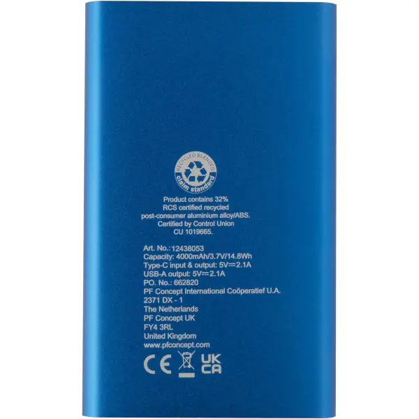 Pep 4000 mAh Type-C recycled aluminium power bank - Immagine 12