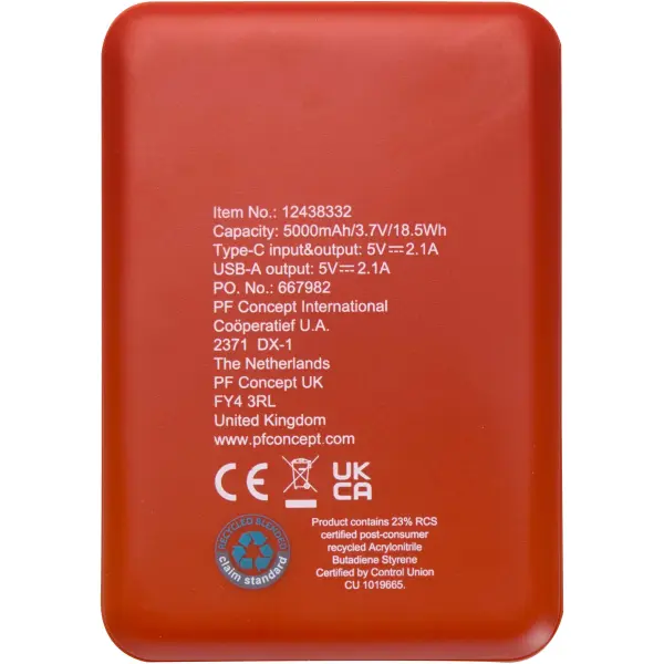 Power bank 5000 mAh Tipo C in plastica riciclata Asama - Immagine 12