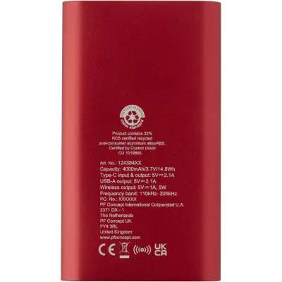 Juice 4000 mAh Type-C recycled aluminium wireless power bank - Immagine 4