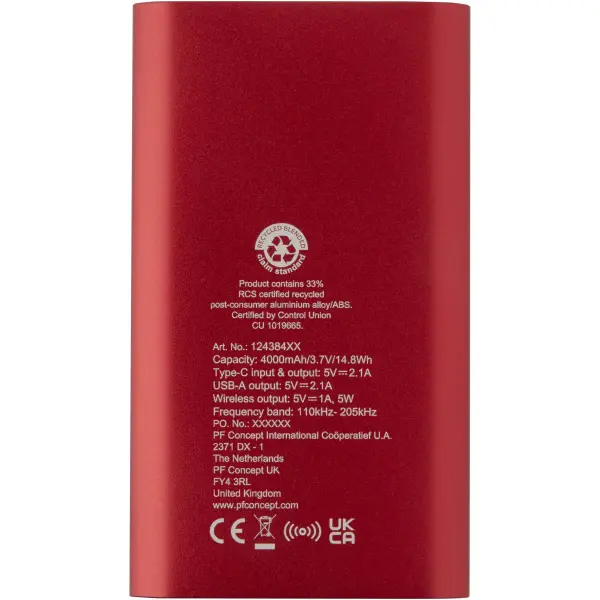 Juice 4000 mAh Type-C recycled aluminium wireless power bank - Immagine 4