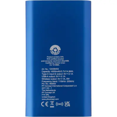 Juice 4000 mAh Type-C recycled aluminium wireless power bank - Immagine 12
