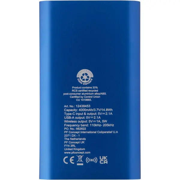 Juice 4000 mAh Type-C recycled aluminium wireless power bank - Immagine 12
