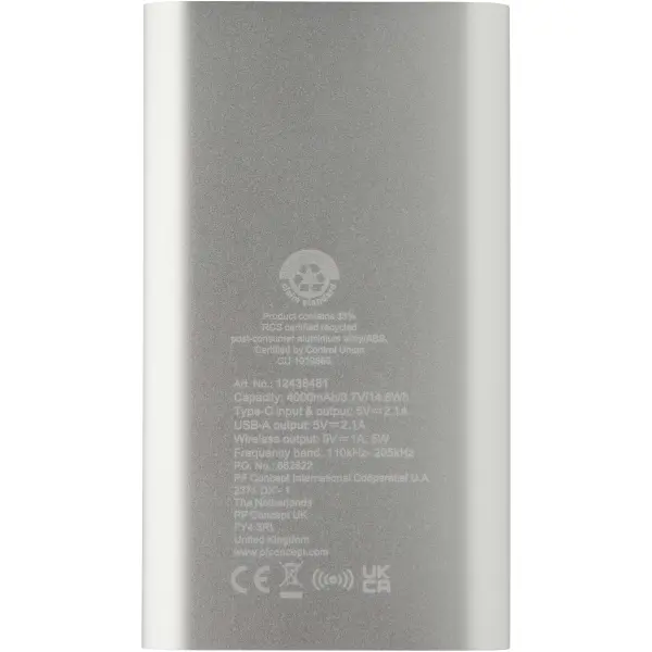 Juice 4000 mAh Type-C recycled aluminium wireless power bank - Immagine 20