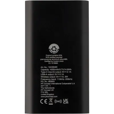 Juice 4000 mAh Type-C recycled aluminium wireless power bank - Immagine 28