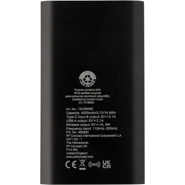 Juice 4000 mAh Type-C recycled aluminium wireless power bank - Immagine 28