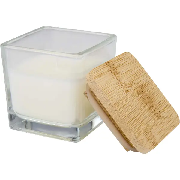 Candela quadrata in vetro AMBRA 40 g, con coperchio in bambù - Immagine 4