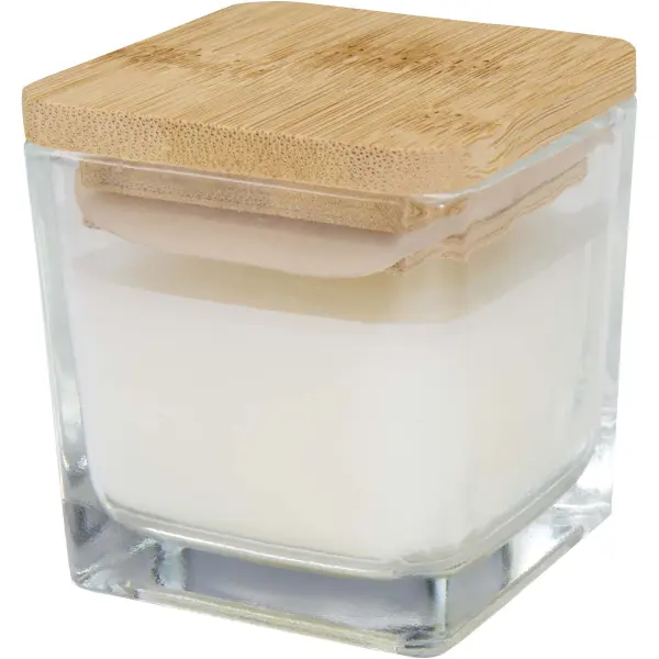Candela quadrata in vetro AMBRA 40 g, con coperchio in bambù - Immagine 7