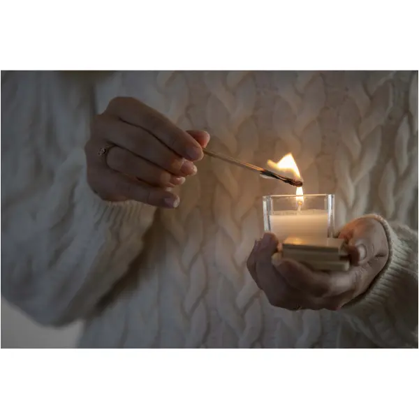 Candela quadrata in vetro AMBRA 40 g, con coperchio in bambù - Immagine 3
