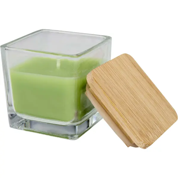 Candela quadrata in vetro AMBRA 40 g, con coperchio in bambù - Immagine 12