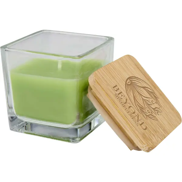 Candela quadrata in vetro AMBRA 40 g, con coperchio in bambù - Immagine 14