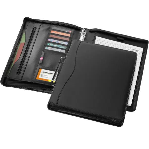 Cartella con blocco A4 EBONY promozionale con zip e tasche - Immagine 1