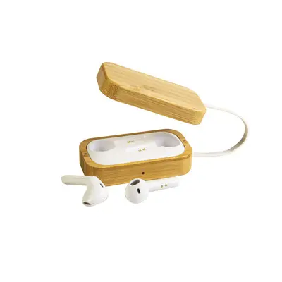 Auricolari bluetooth scatola di ricarica in bamboo
