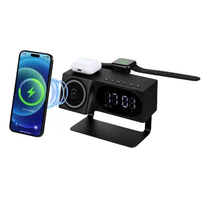Sveglia caricatore multifunzione EVON con tripla ricarica wireless Qi - Immagine 3