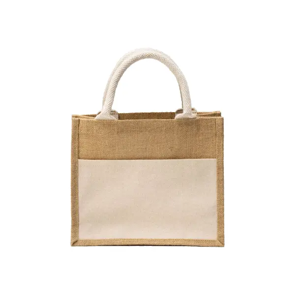 Mini borsa in juta con tasca e manici in cotone - Immagine 2