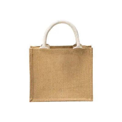 Mini borsa in juta con tasca e manici in cotone - Immagine 3