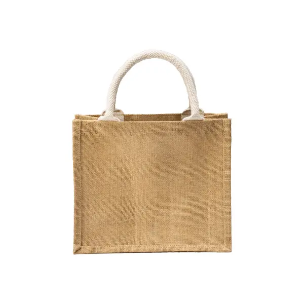 Mini borsa in juta con tasca e manici in cotone - Immagine 3