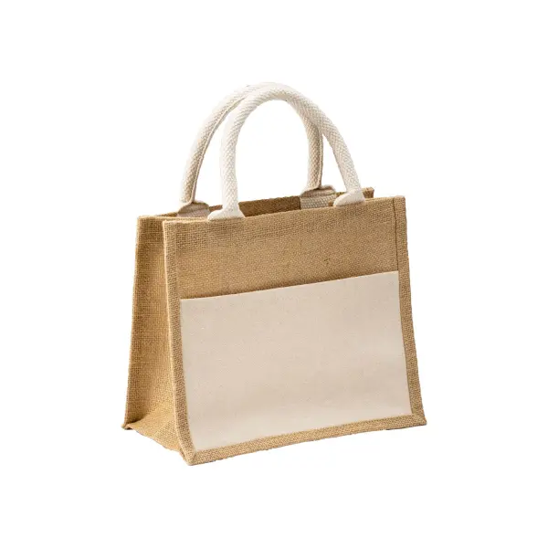 Mini borsa in juta con tasca e manici in cotone - Immagine 1