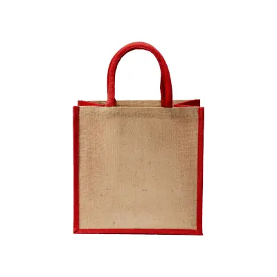 Mini borsa in juta con manici e inserti colorati - Immagine 10