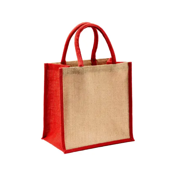 Mini borsa in juta con manici e inserti colorati - Immagine 9
