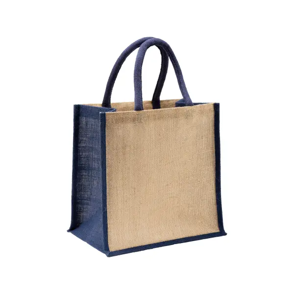 Mini borsa in juta con manici e inserti colorati - Immagine 7