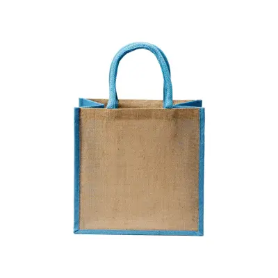 Mini borsa in juta con manici e inserti colorati - Immagine 6