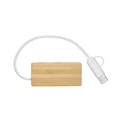 Hub USB in bambù con 2 porte USB A e C cavo integrato - Immagine 2