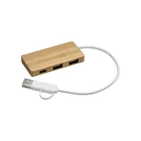 Hub USB in bambù con 2 porte USB A e C cavo integrato