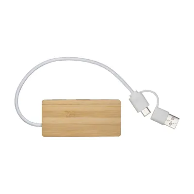 Hub USB in bambù con 2 porte USB A e C cavo integrato - Immagine 4