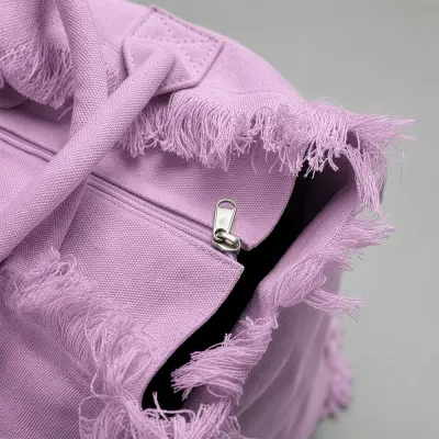 Borsa in cotone con chiusura a zip e tasca interna - Immagine 10