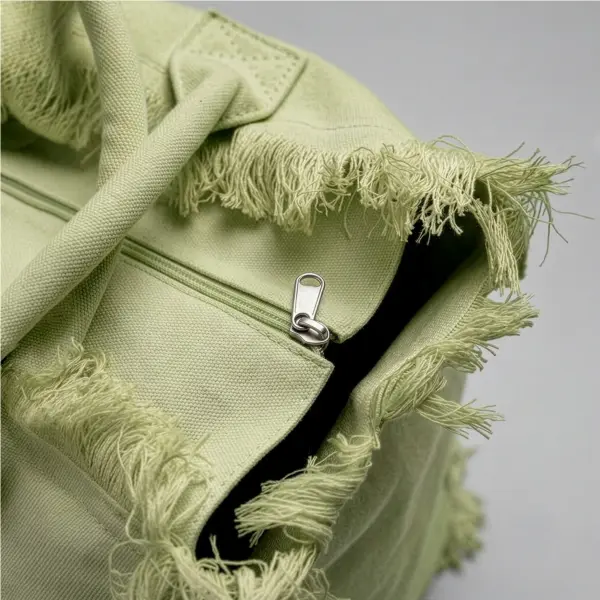 Borsa in cotone con chiusura a zip e tasca interna - Immagine 3