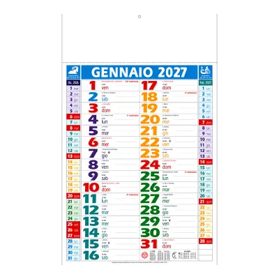 Calendario da muro mensile multicolore su carta patinata
