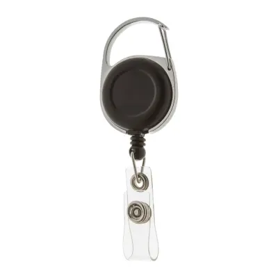 Porta pass Hooky in metallo nero promozionale, estendibile 50 cm