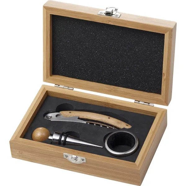 Set vino in bamboo ed acciaio inox Leonie - Immagine 1