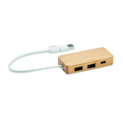 Hub USB a 3 porte in bamboo - HUBBAM