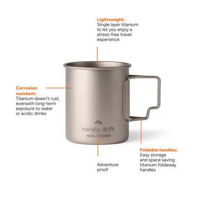 Tazza in titanio NORDIC DRIFT TRAIL 450ml con stampa del tuo logo - Immagine 2