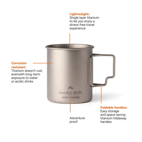 Tazza in titanio NORDIC DRIFT TRAIL 450ml con stampa del tuo logo - Immagine 2