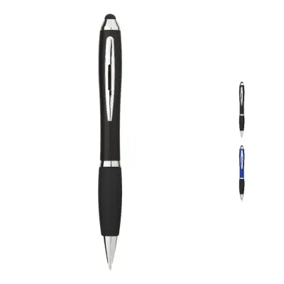 Penna a sfera colorata con stylus e impugnatura nera - Immagine 1