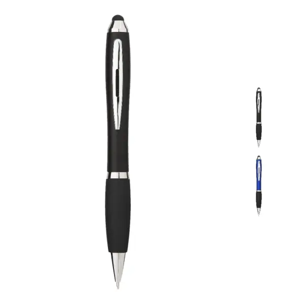 Penna a sfera colorata con stylus e impugnatura nera - Immagine 1