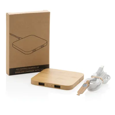 Bamboo 5W wireless charger with USB - Immagine 4