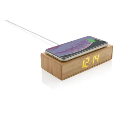 Orologio sveglia in bambù con caricatore wireless 5W - Immagine 4