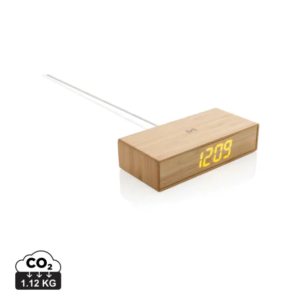 Orologio sveglia in bambù con caricatore wireless 5W - Immagine 1