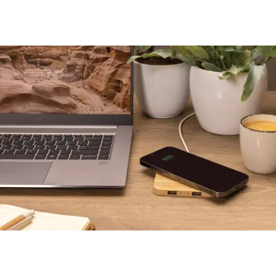 Bamboo 10W wireless charger with USB - Immagine 5