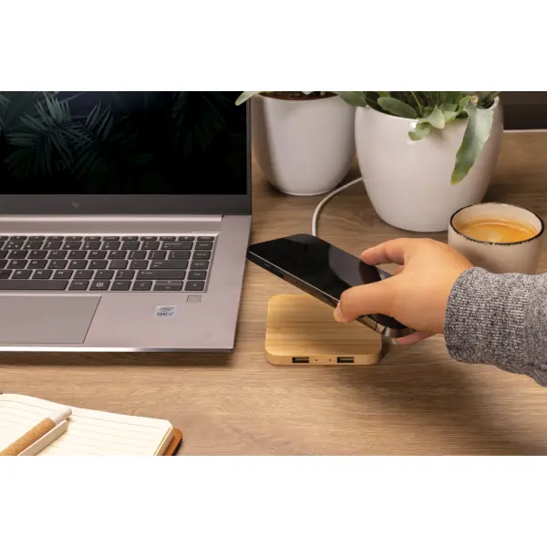 Bamboo 10W wireless charger with USB - Immagine 4