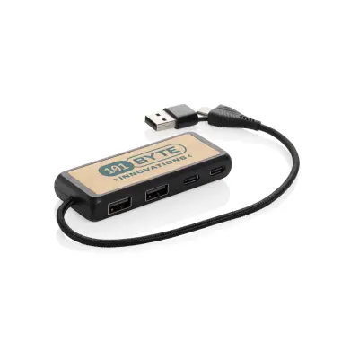 Hub USB doppio input Link in plastica e bambù riciclati - Immagine 3