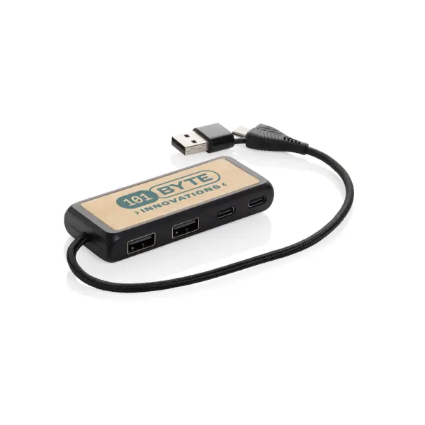 Hub USB doppio input Link in plastica e bambù riciclati - Immagine 3