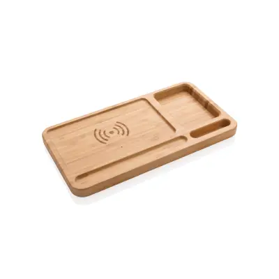 Organizer da scrivania in bambù con caricatore wireless 5W - Immagine 3