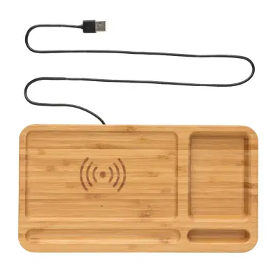 Organizer da scrivania in bambù con caricatore wireless 5W - Immagine 4