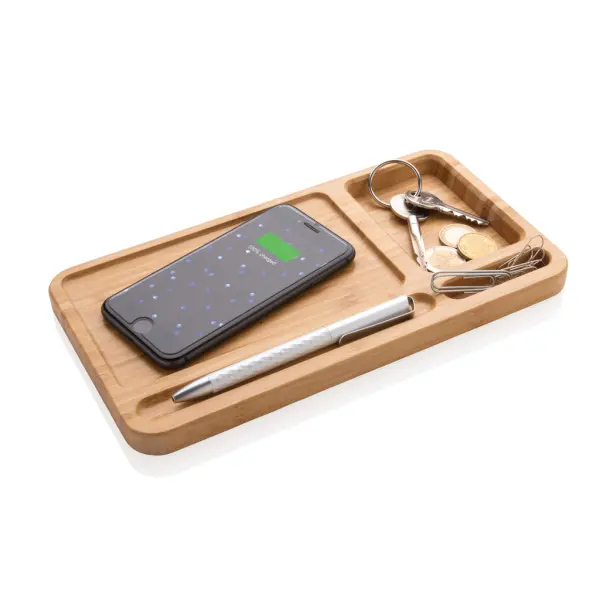 Organizer da scrivania in bambù con caricatore wireless 5W - Immagine 5