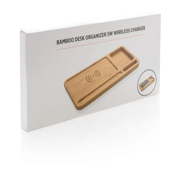 Organizer da scrivania in bambù con caricatore wireless 5W - Immagine 6